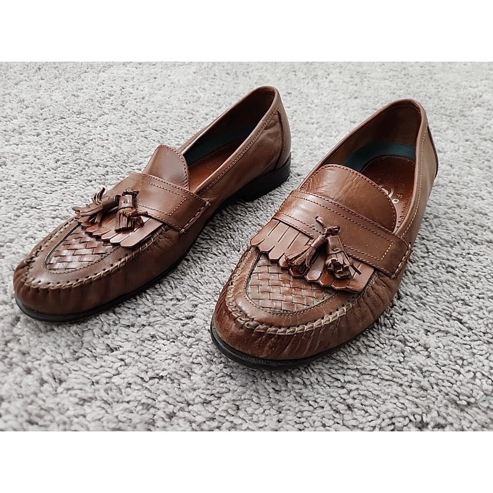 Dexter Comfort Shoes Womens 9.5M Brown Leather Tassel Kiltie Woven Loafers